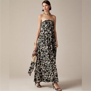 NWT J. Crew Strapless Black and Cream Floral Dress size 18